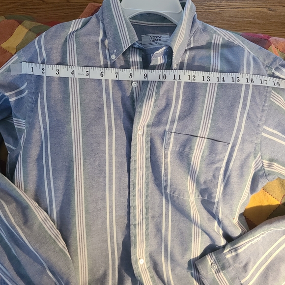 Arrow Dover Dress Shirt, Mens Size 16, Tall. Blue And White Stripped Button Down - Picture 3 of 8